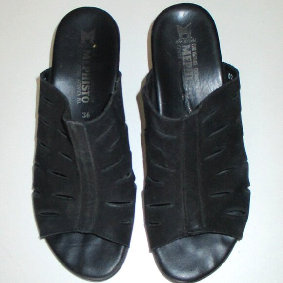Mephisto Womens Black Suede Open Toe Slide 2" Rubber Heel Sandal - Size 36 EURO - Picture 4 of 8